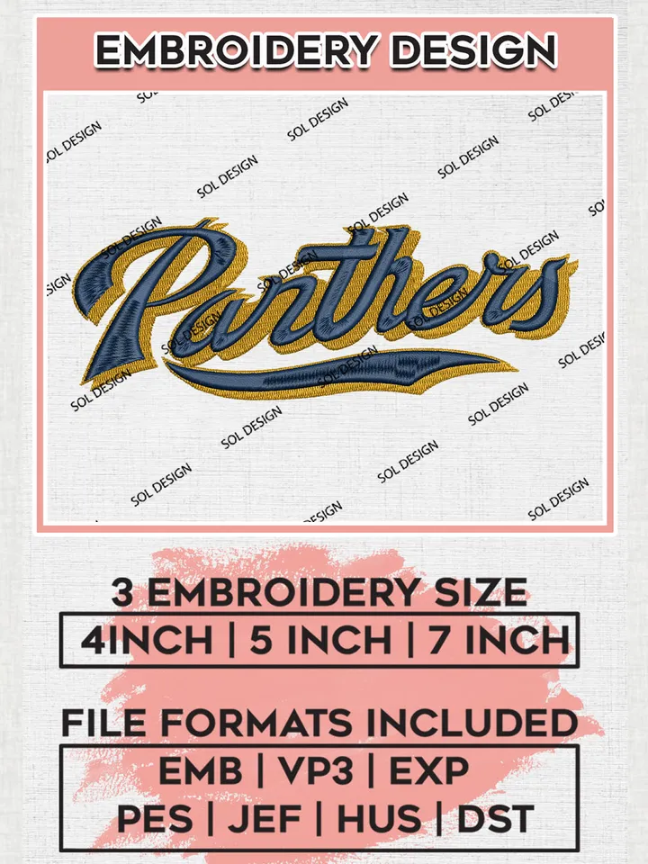 Panthers NCAA Football Team Logo Embroidery Designs, NCAA Florida International Panthers Machine Embroidery Files, NCAA Teams, Game Day, 3 sizes, NCAA Machine embroidery designs, Digital Download