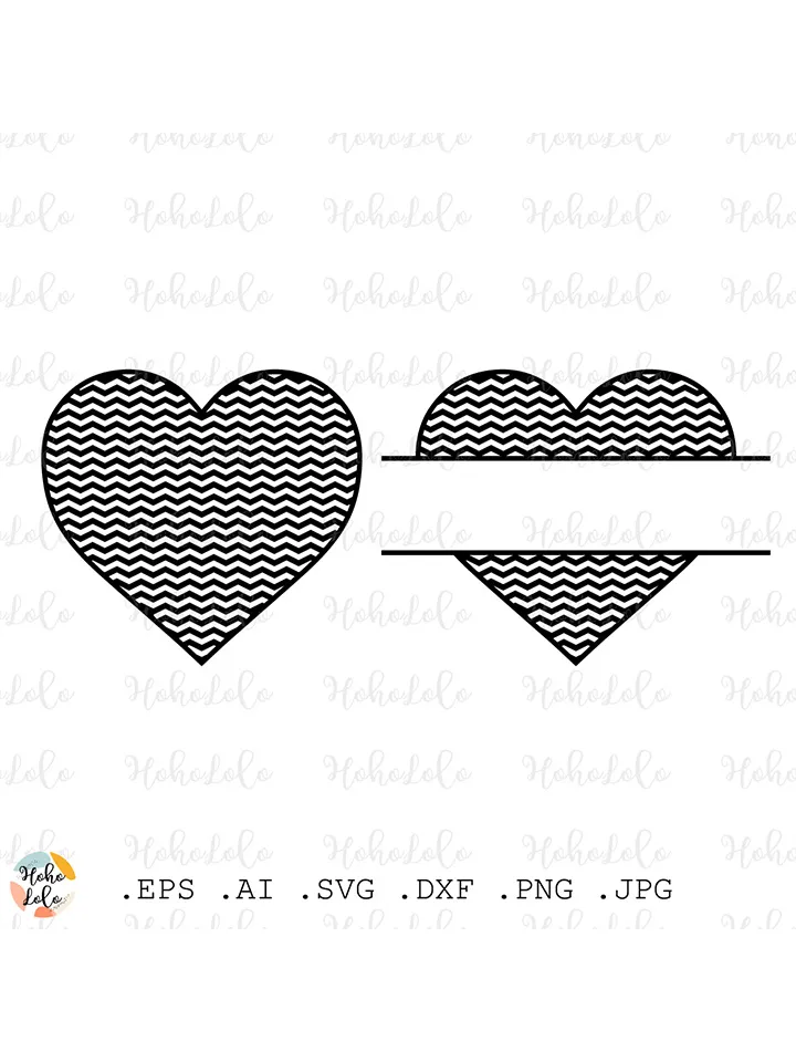 Chevron Heart Split Svg, Heart Split Cricut, Heart Split Template Dxf, Heart Split Clipart Png, Heart Split Monogram Svg, Heart Split Stencil Dxf