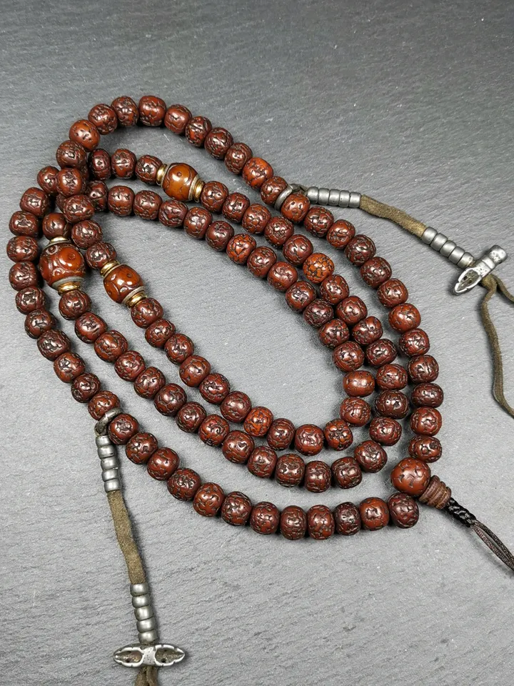 Gandhanra Old Tibetan Rosary Beads,9mm Rudraksha Beads Mala Necklace,Prayer Beads, Circumference 90cm