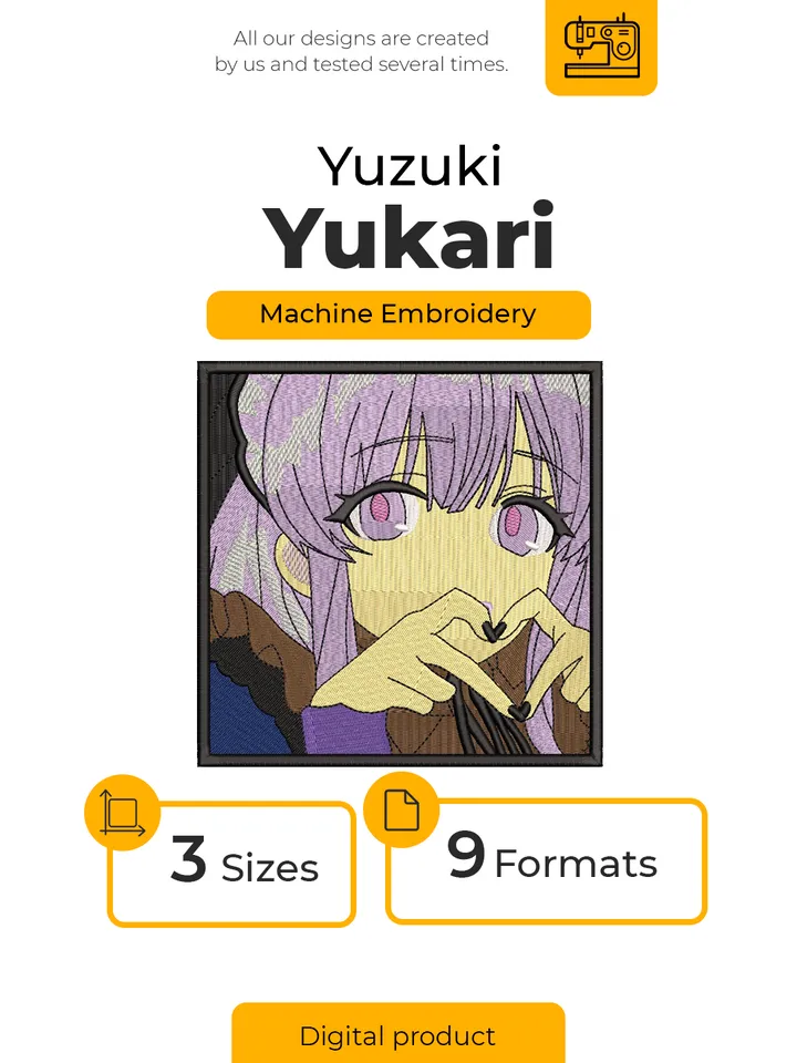 Yuzuki Yukari Embroidery Design File/ Vocaloid Anime Embroidery Design/ Machine Design. Swoosh