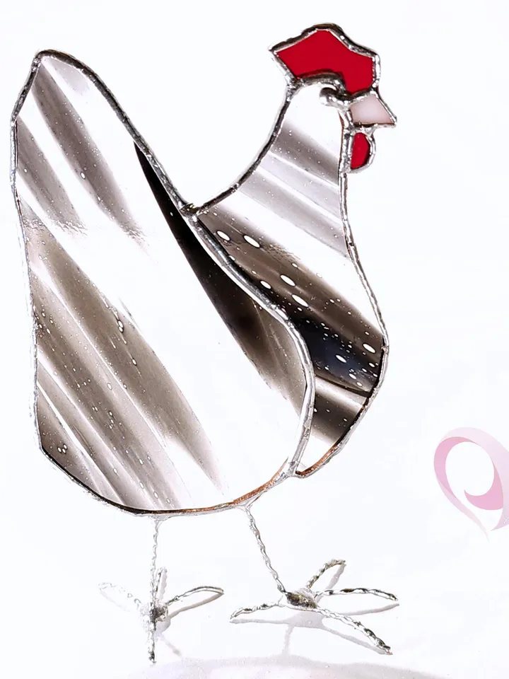 Stained Glass Chicken Suncatcher Cute Hen Statue Decor for Memorial Gift for Chicken Lovers Plymouth Barred Rock Stained-Glass