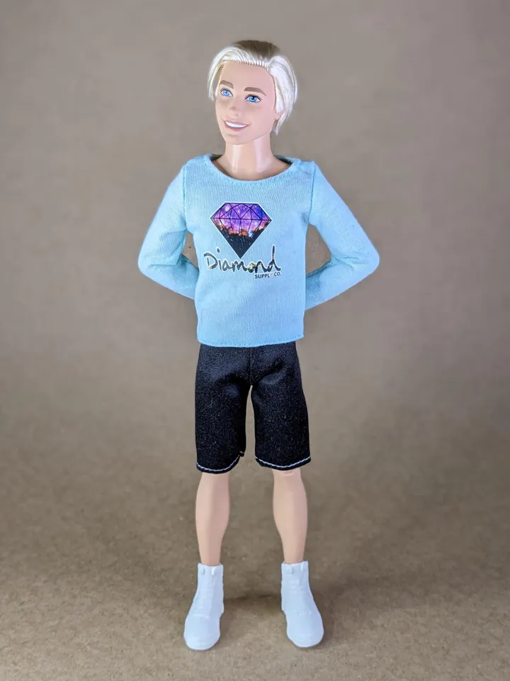 Blue printed long-sleeve T-shirt for 12-inch fashion male dolls