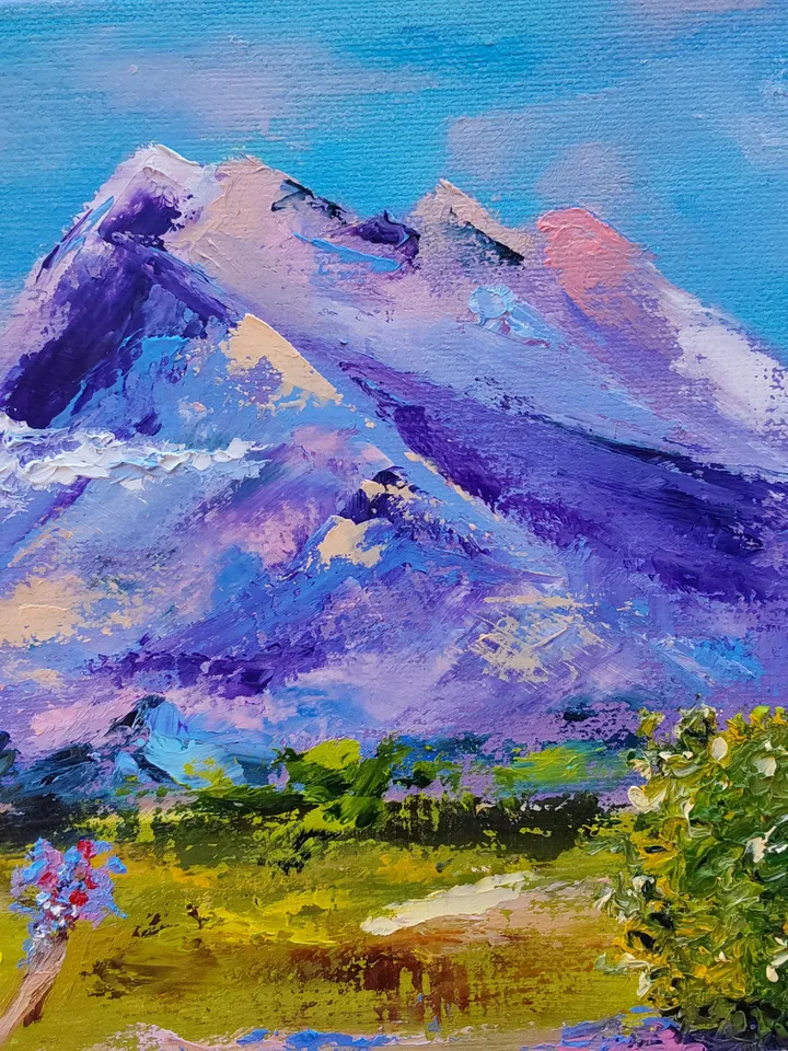 "Landscape. Girl in a lavender field" oil painting on canvas 40x30cm (16x12inch)