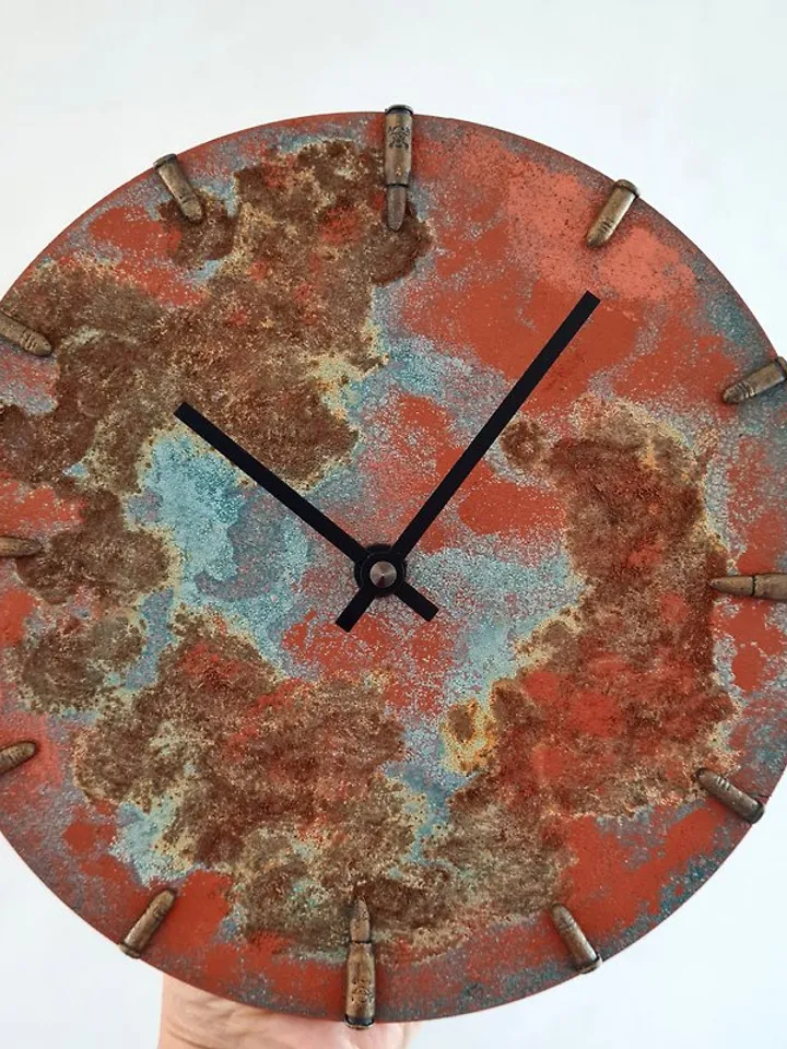 Rusty retro wall clock Art wall clock Unique hand painted clock  Silent clock