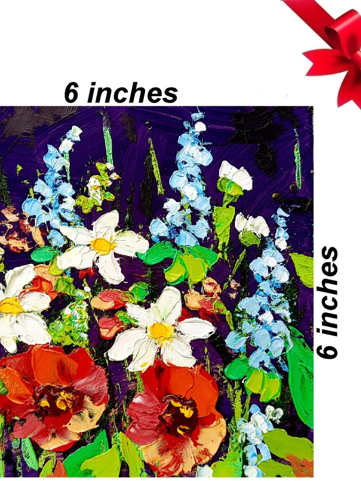 Wildflower Painting Birthday Flower Poppy Original Art Floral hand-painted Mini Landscape 6x6” Small Unique Art Decor by ArtProkopaloSv