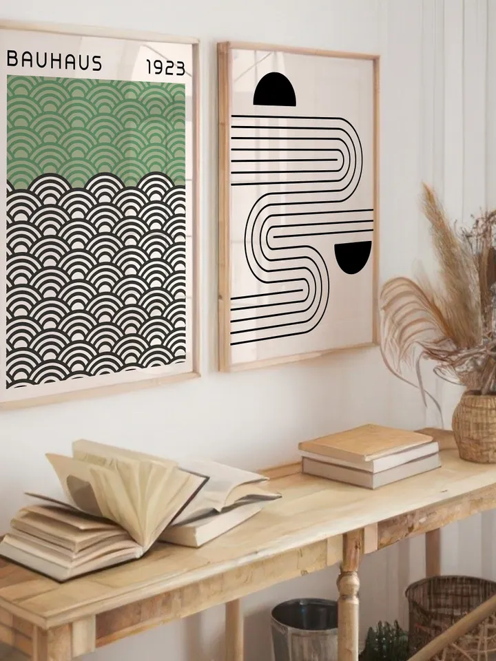 Bauhaus poster set of 8, premium printable, wall art prints, mid century modern, minimalist abstract geometric bundle, digital download arts