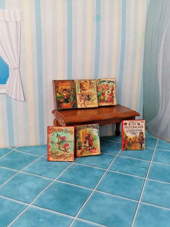 Dollhouse book set in 1:12 scale. Handmade.