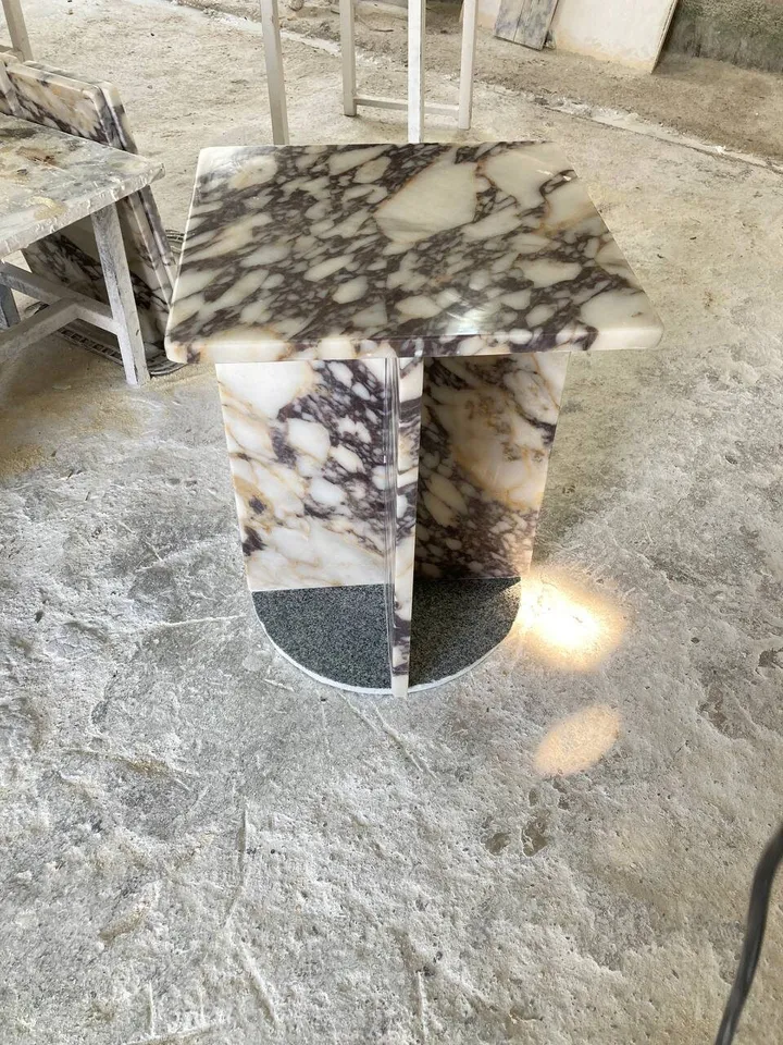 Calacatta Viola Marble square model side table, end table, italian marble 100% handmade, coffe table 52 cm Height