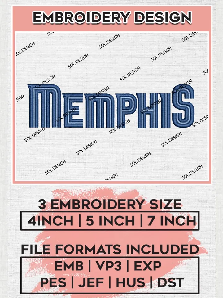 Memphis Grizzlies wordmark logo Embroidery Designs, NBA Logo Embroidery Files, NBA Grizzlies, Machine Embroidery Pattern, NBA Embroidery Designs, Digital Download