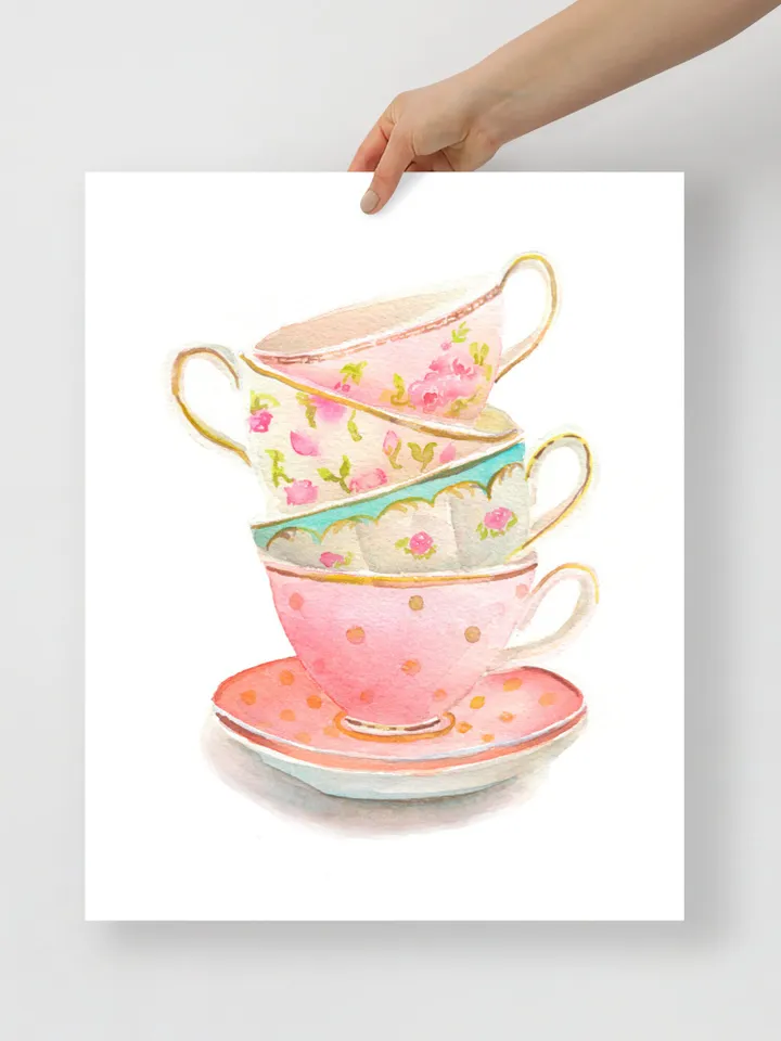 Tea Cups Watercolor Print Vintage Tea Cups Tea Lover Gift Tea Party Decor Gift For Tea Lovers Tea Wall Decor Best Gift For Her Tea Lover Art