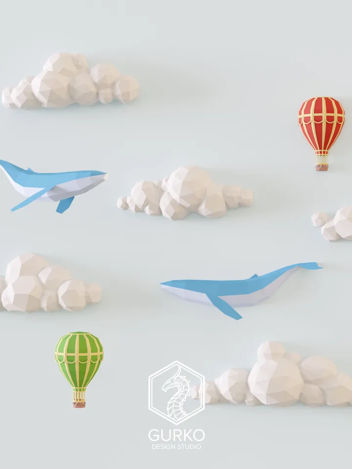 Papercraft Flying Islands (5 sets), Digital Template, PDF Download, Gurko, 3D Low Poly, Pepakura, DIY Origami Sculpture, Paper Decor, Gift