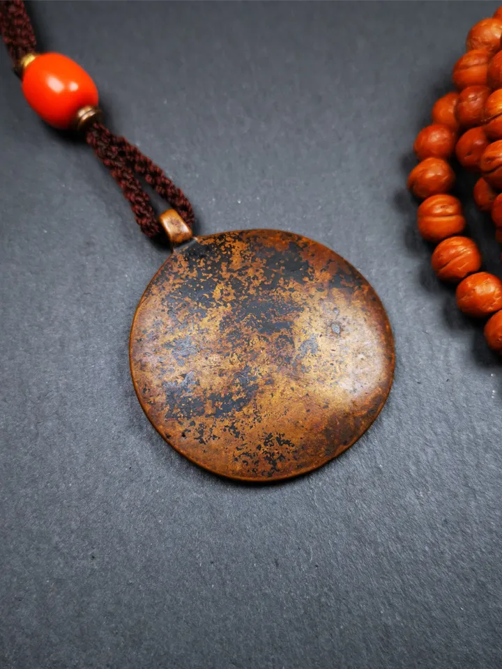 Gandhanra Acient Tibetan Buddhist Amulet,Melong Mirror,Calendar Badge,SIPAHO(srid pa ho),Made of Copper,1.7"