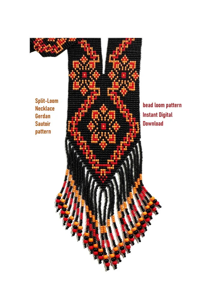Bead loom patterns, Gerdan-Split-Loom Necklace, Beaded Sautoirs, Beading Loom only Pattern, Instant Download, PDF