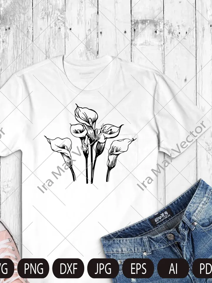 Calla Lily SVG, Calla Lily  bouquet, Spring Flower Vector Drawings, Botanical Blossoms ,  Floral Line Art,Commercial Use PNG, SVG