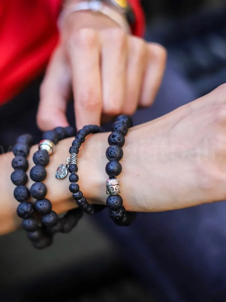LAVA Bead Bracelet | Essential Oil Diffuser Bracelet Stretch Aromatherapy Jewelry | Gift for her | Buddha Bracelet | Black Gemstone Jewerly