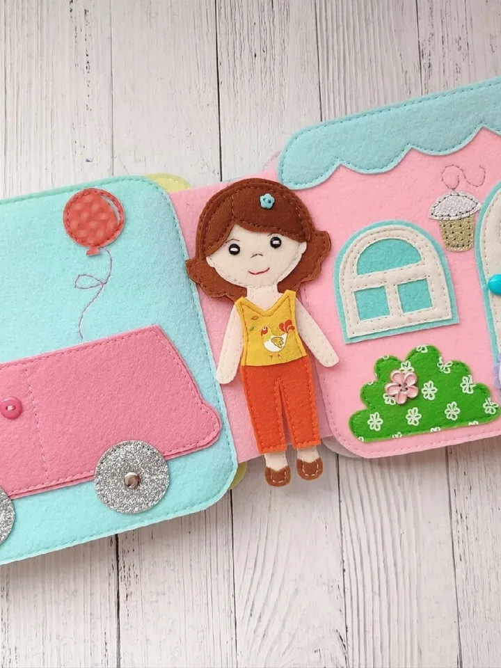 Quiet book Dollhouse pattern, Felt book pattern pdf, Felt doll Pattern with clothes set, Dress up Doll, Busy book pattern for girl