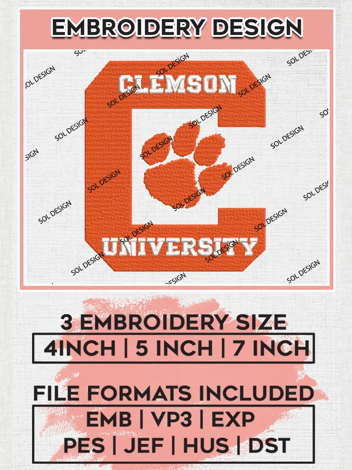 Clemson Tigers NCAA Team Logo embroidery designs, NCAA Clemson Uni.versity Logo Machine embroidery designs, NCAA Team Logo embroidery designs, NCAA Game Day Machine embroidery designs, Digital Download