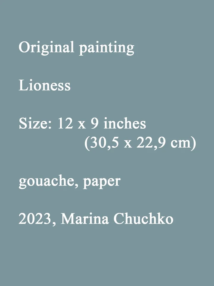 Lioness Painting 12x9" ORIGINAL ART Wild Animals Jungle Artwork Signed by artist Marina Chuchko