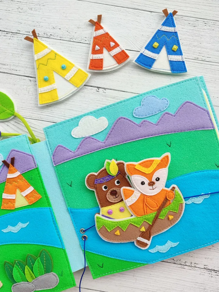 Indians Quiet book pattern, Felt activity book pattern pdf, DYI Quiet book sewing ideas for kids 2, 3, 4 year old, Baby soft book tutorial