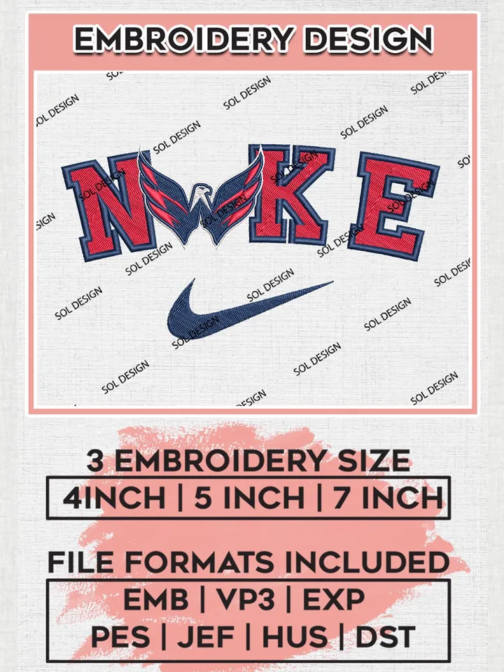 Nike Washington Capitals Machine Embroidery Files, NHL Washington Capitals Embroidery Designs, NHL Capitals Logo, NHL Machine Embroidery Designs, Digital Download