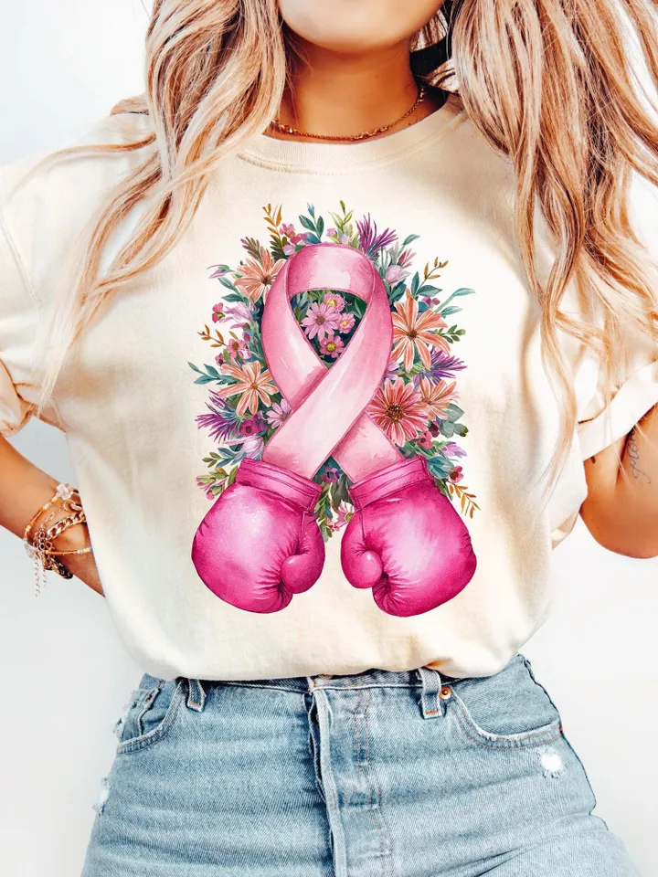 Breast Cancer with boxing gloves png sublimation design download, Breast Cancer png, Cancer Awareness png, sublimate designs download