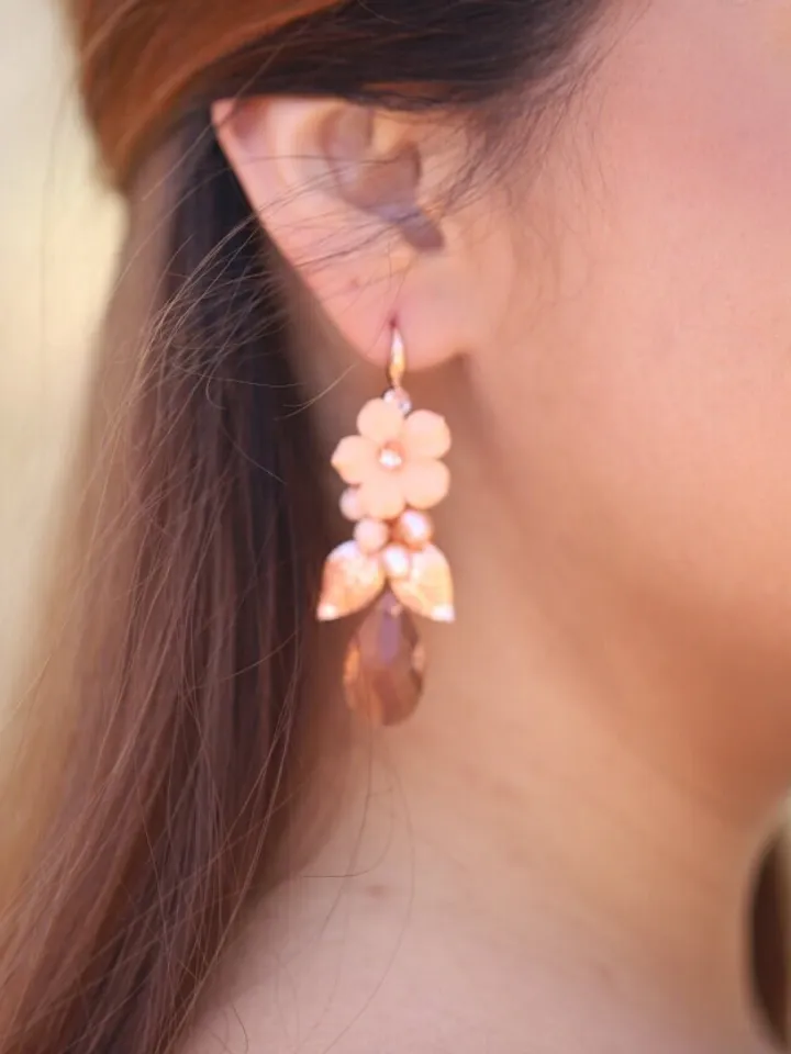 Freshwater Pearl Boho Wedding Earrings, Floral Bridal Earrings, Swarovski Crystal Statement Leaf Rose Gold Wedding Jewelry, Gift For Her,