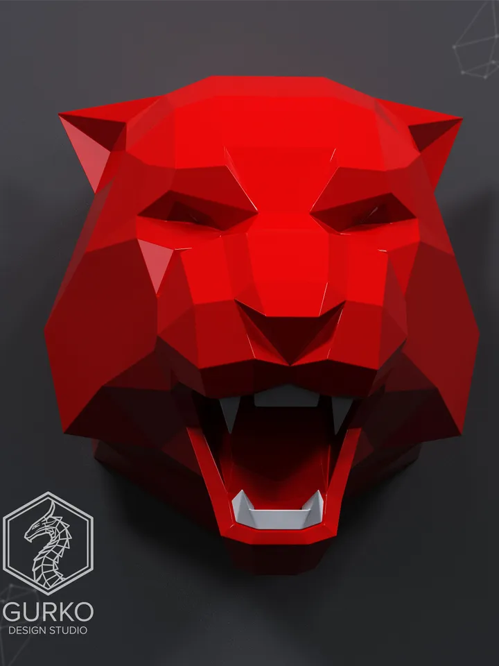 Tiger Head Metal Papercraft, DXF, PDF, Digital Template Download, Gurko, Pepakura, Welding Low Poly 3D Origami, DIY Metal Sculpture