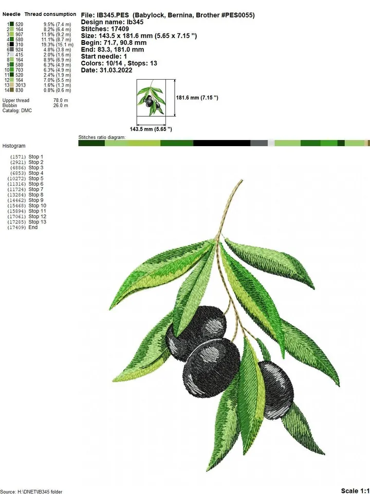 Olive branch artistic machine embroidery design digital embroidery pattern home and clothing décor embroidery motif floral design embroidery