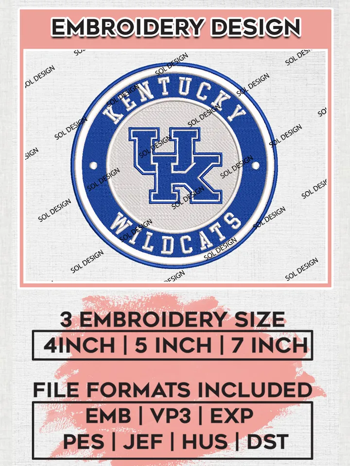 NCAA Kentucky Wildcats Round Logo Embroidery, NCAA Kentucky Wildcats Logo Embroidery files, NCAA Teams, Machine embroidery designs, Digital Download