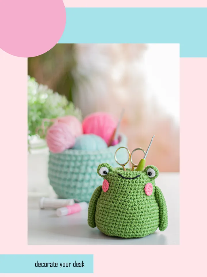 Crochet pattern amigurumi FROG holder for hooks pattern PDF file in ENG for beginners