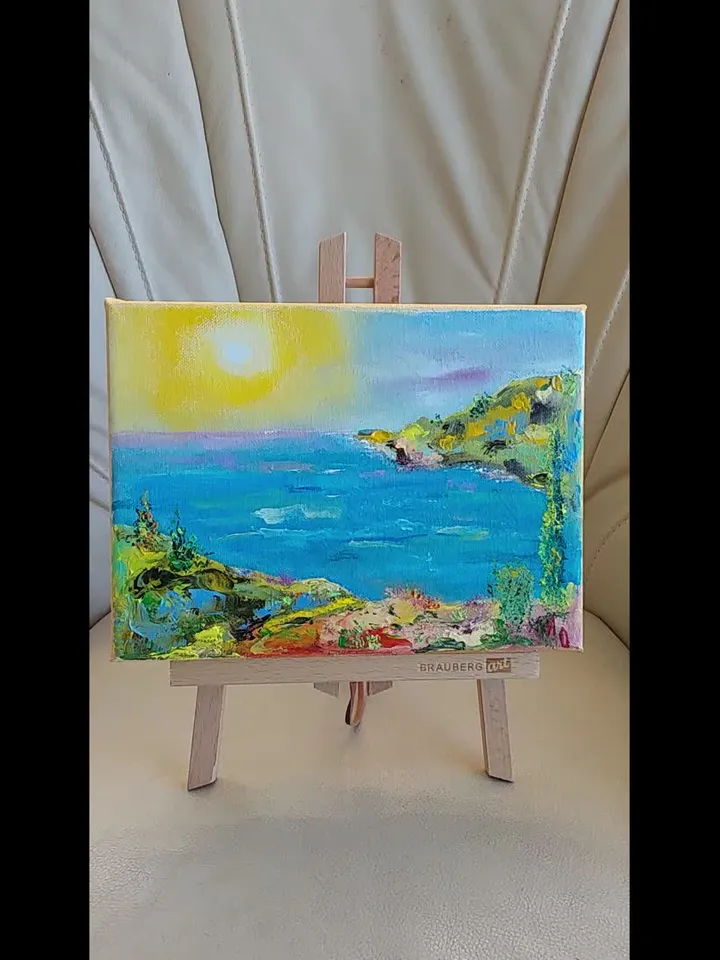 "Path to the sea" landscape oil painting on canvas 24x18cm (9.5x7inch)
