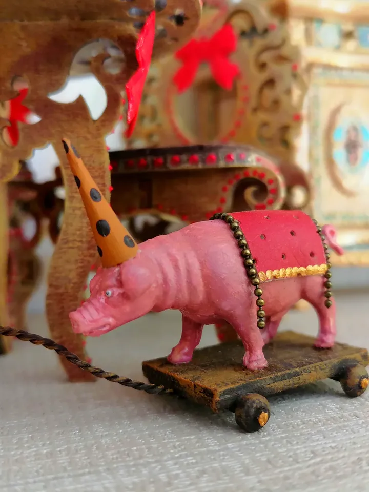 Pig on a cart. Toy for the doll.1:12 scale.