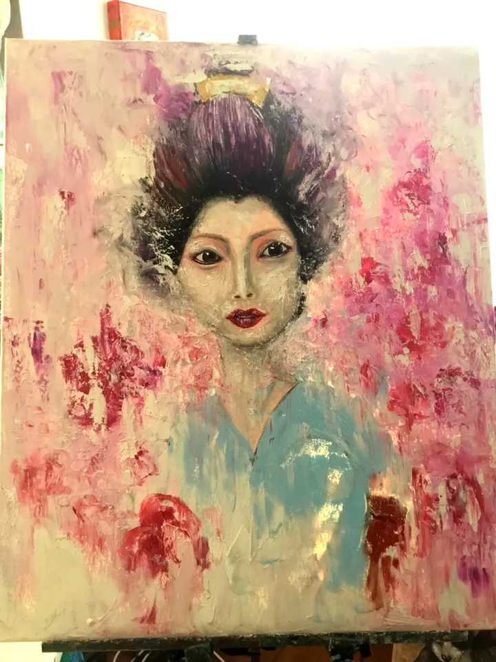 Japanese girl,original oil painting on stretched canvas,geisha painting,Japanese wall art,home decoration.