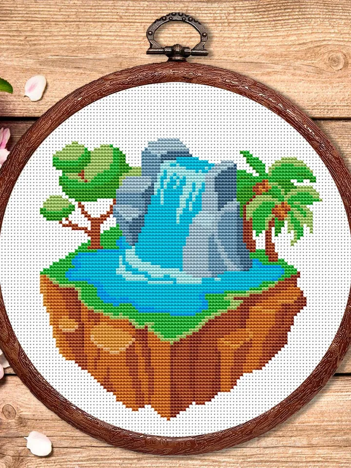 Flying Island Cross Stitch Pattern, Island Cross Stitch, Embroidery Travel, Travel Cross Stitch Pattern, Modern Cross Stitch #trl008