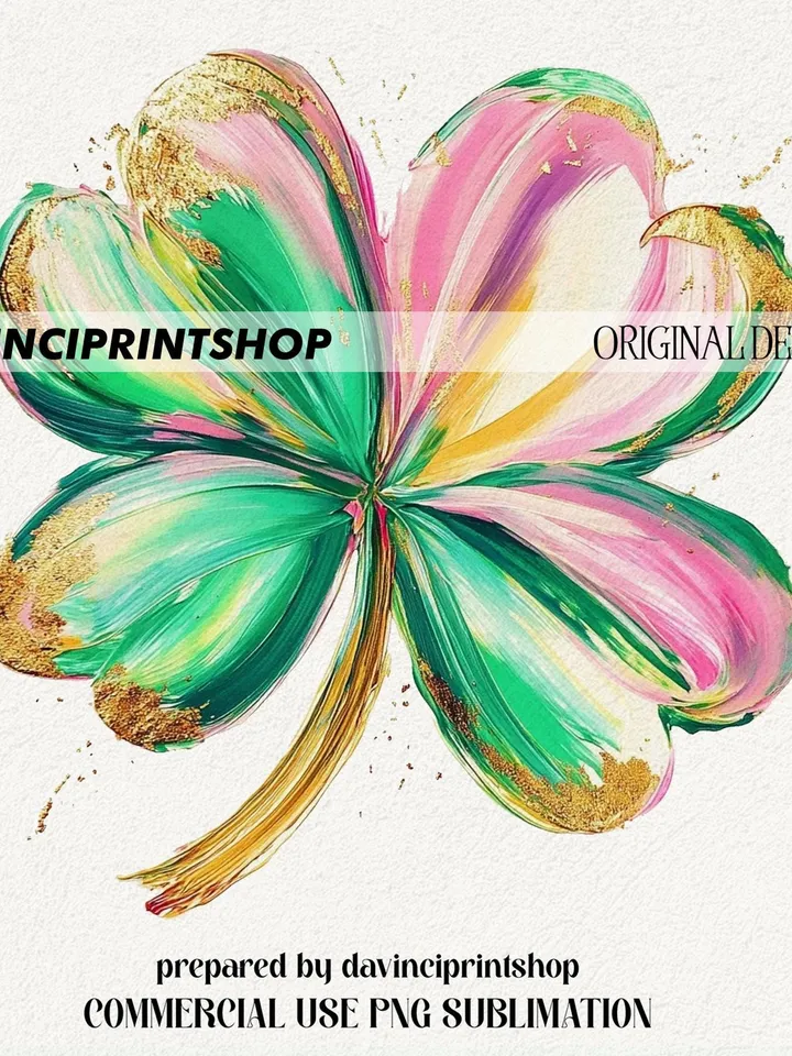 St. Patrick's Day Brushstroke Shamrock PNG, Four Leaf Clover Sublimation Design, St. Patty's Day png, Shamrock png, DTF Transfer for Crafts