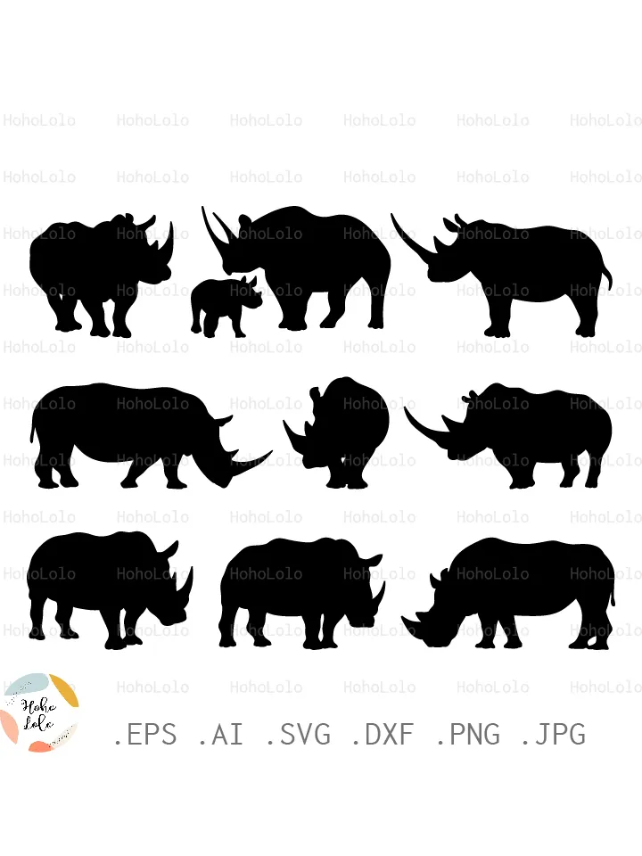 Rhinoceros Svg, Rhinoceros Cricut, Rhinoceros Silhouette, Rhinoceros Stencil, Rhinoceros Templates Dxf, Rhinoceros Clipart Png