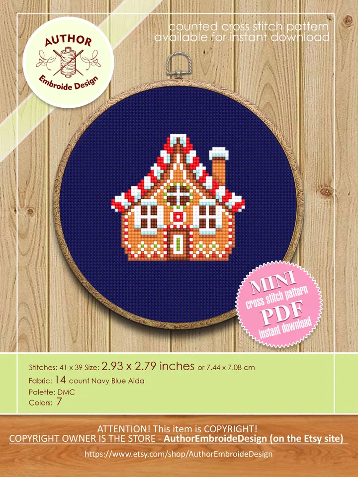 Set Gingerbread house cross stitch pattern PDF download Small cross stitch for beginners, Christmas pattern digital PDF, Happy New Year #N95