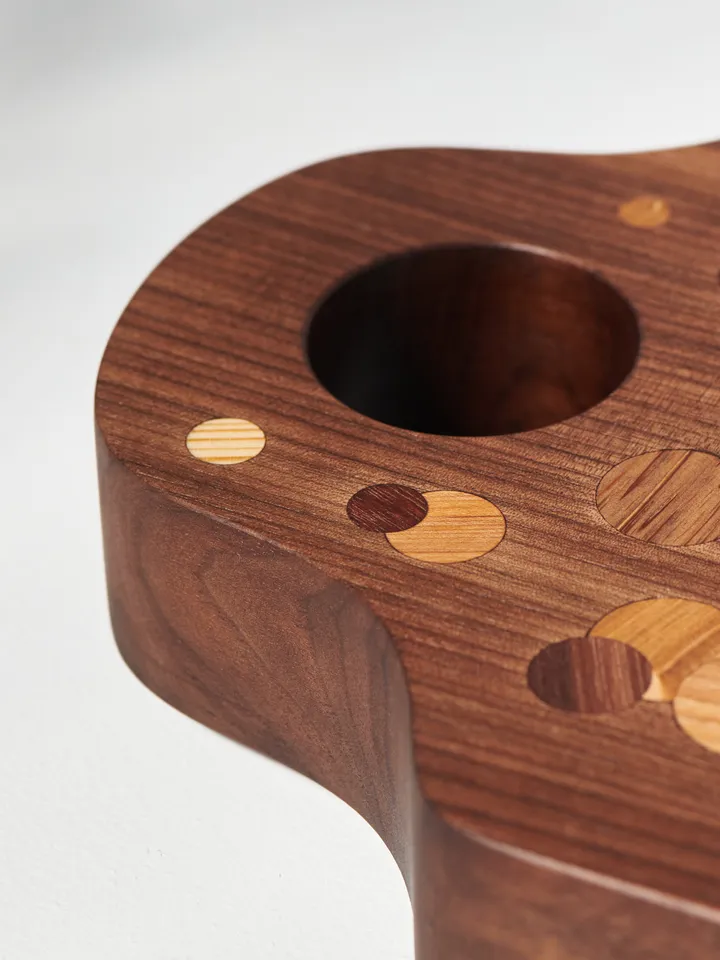 Walnut Multi Color Polka Dot Inlay Kitchen Board with Handle Hole