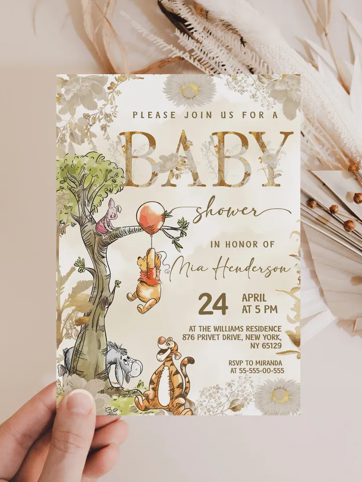 Classic Winnie Pooh Baby Shower Invitation Set; Neutral Baby Shower Template; Wizard Baby Shower Invite Honey Bear Invite Winnie Pooh poom77