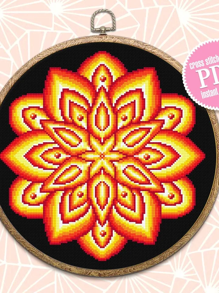 Bright colorful mandala cross stitch pattern download PDF Simple mandala digital Embroidery mandala ornament Modern beginner stitch PDF #M97