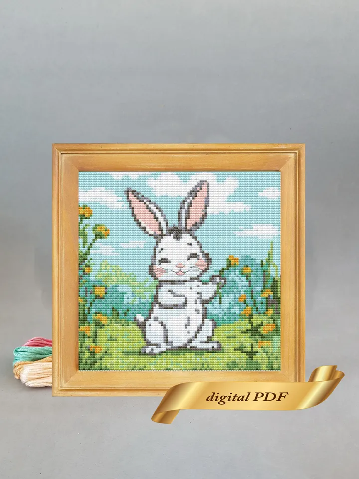 Rabbit cross stitch pattern pdf, Banny embroidery DIY