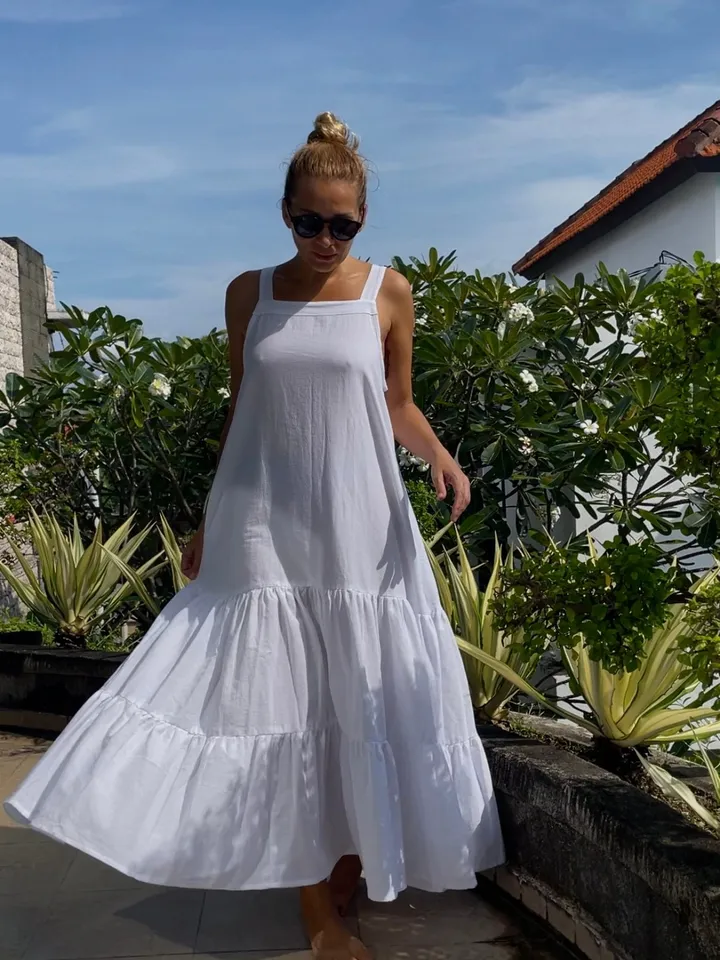 Linen loose white summer feminine LUNA dress / comfort women vacation summer long oversize dress | maxi flowy designer dress
