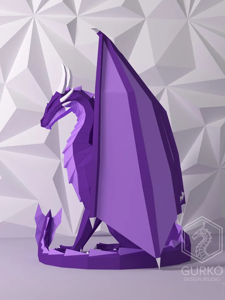 Seated Dragon Papercraft, Digital Template, PDF Download, Gurko, 3D Low Poly, Pepakura, Origami Sculpture, Paper Party Decoration, DIY Gift