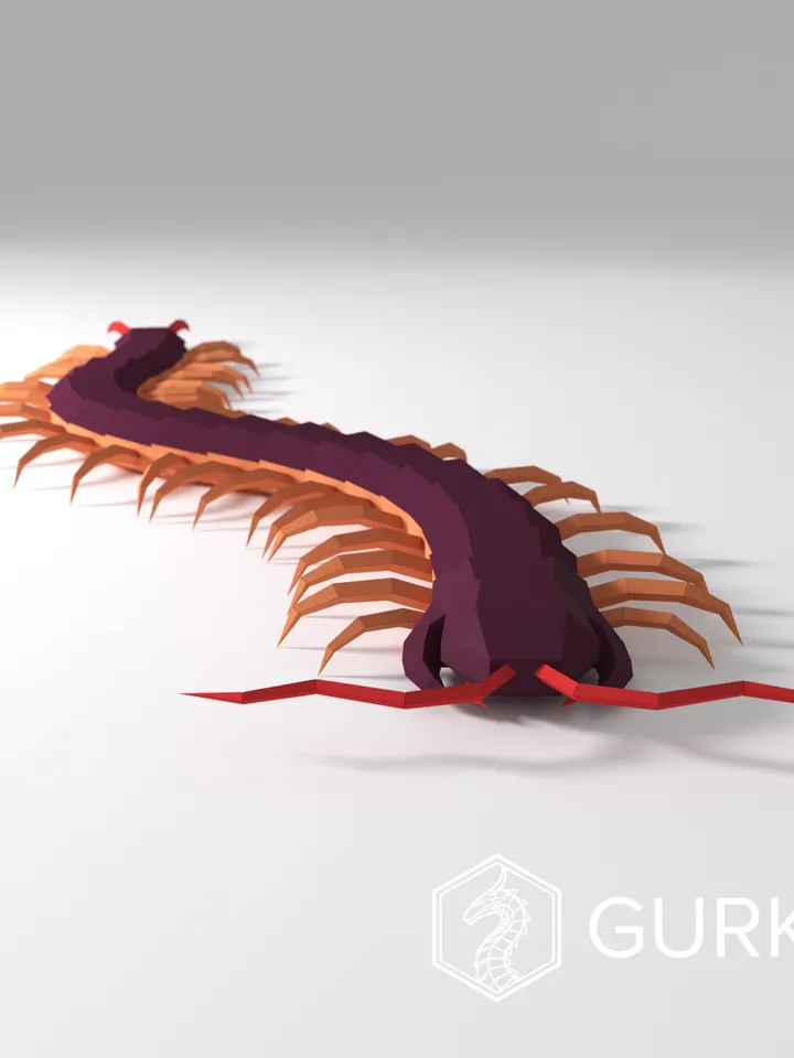 Scolopendra Papercraft, Centipede, Digital Template, PDF Download, Gurko, 3D Low Poly, Pepakura, DIY Origami Sculpture, Paper Decor, Gift