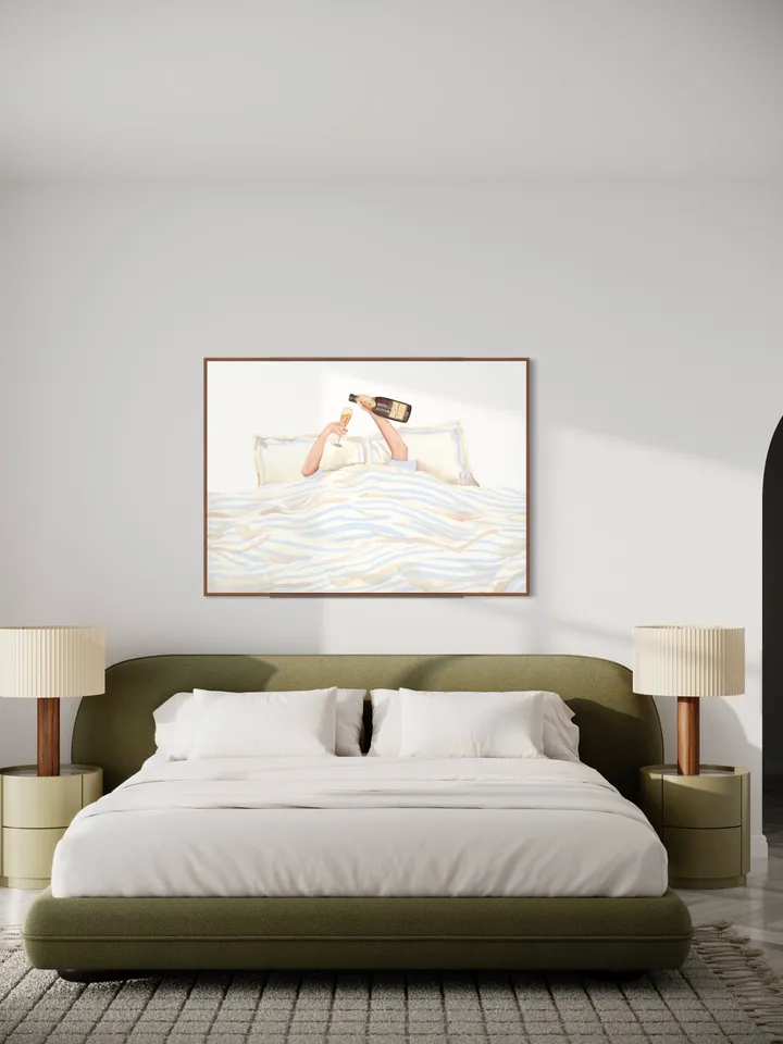 Champagne Drinking Woman, Watercolor Painting, In Bad Wall Art, Champagne Painting, Wine In Bad, Girls Bedroom Decor, Champagne Lovers