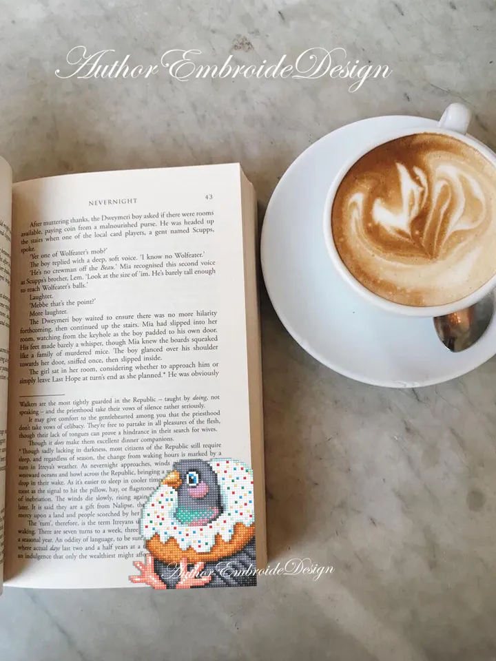 Pigeon Corner bookmark cross stitch pattern PDF download Funny pigeon with donut cross stitch chart, Bird bookmark digital pattern #B398