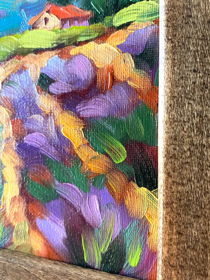 Lavender Fields Painting Tuscany Original Art Landscape Oil Painting Impasto Small Artwork 6x6 Tuscan Serenity Painting Wild Flowers