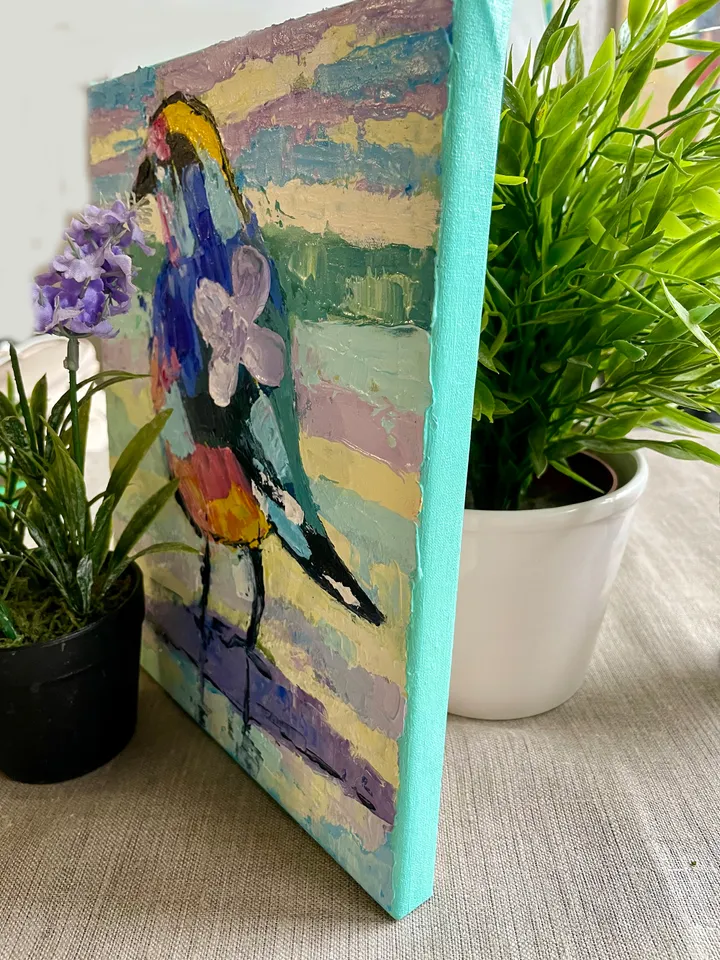Seagull painting, Original bird oil painting on canvas, Wildlife wall art, Small animal artwork