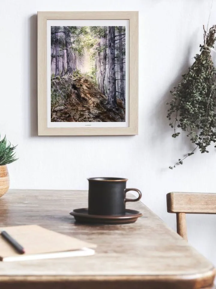 Forest Original Watercolor Painting Sunset Landscape Artwork