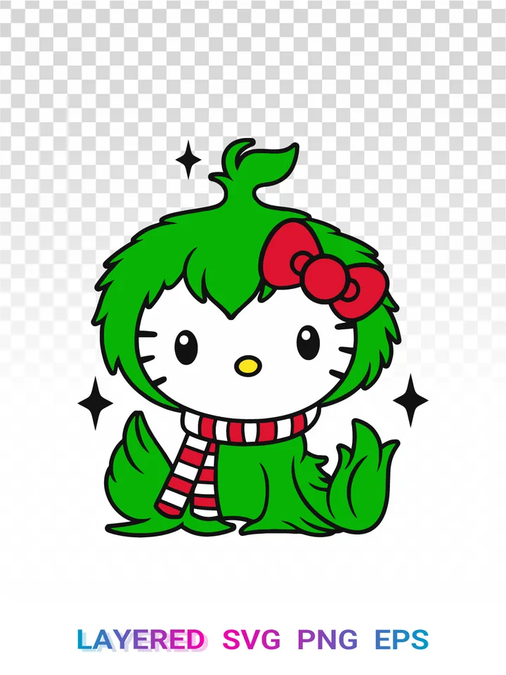 💚 Hello Kitty Grinch SVG PNG, Christmas Mashup Cricut